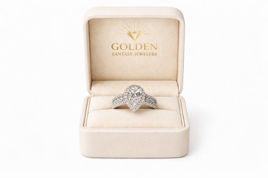 14K White Gold Women's Ring Pear, Round 2.00 ct Natural Diamond