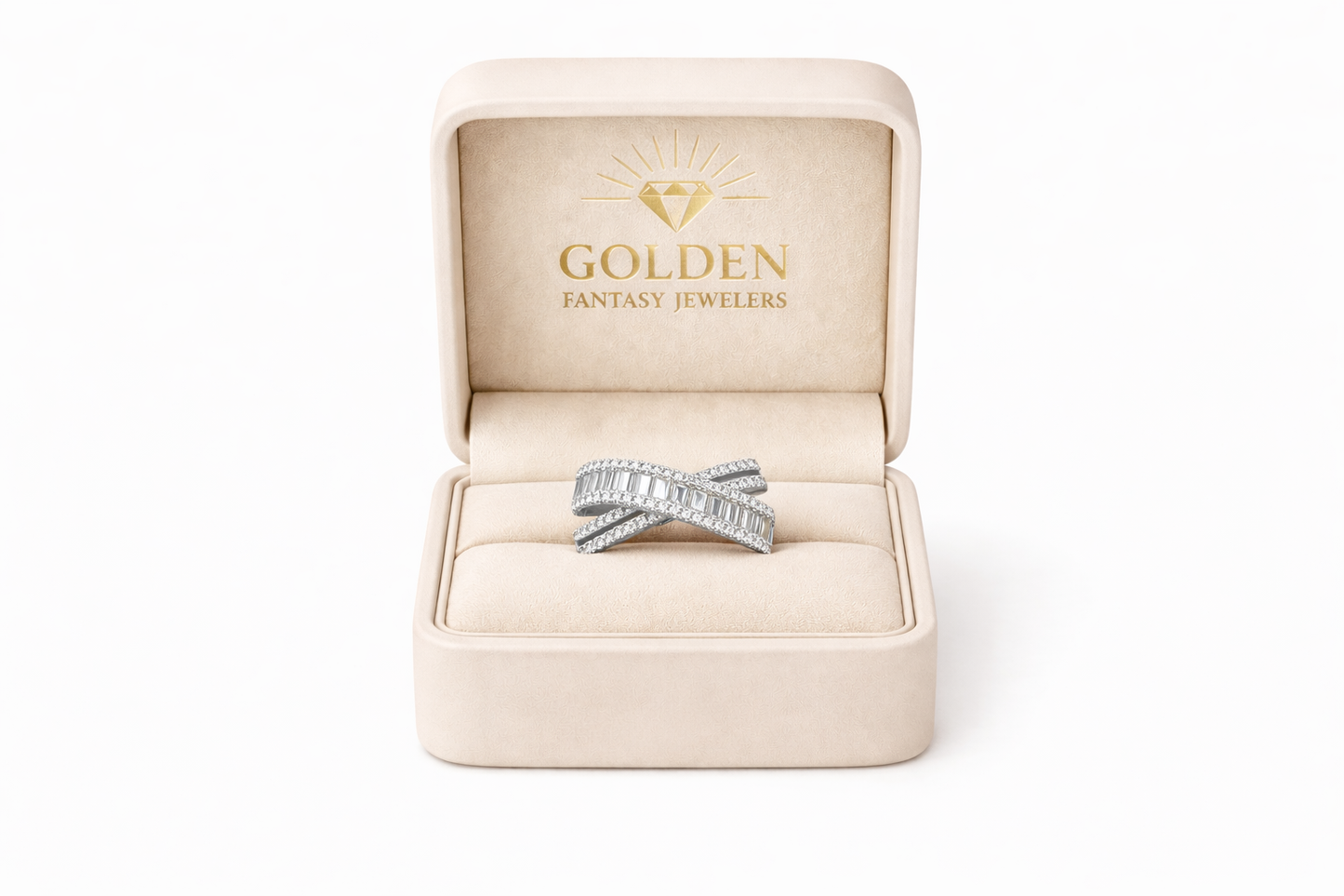 14K White Gold Infinity Ring 2.39 ct Baguette Natural Diamond