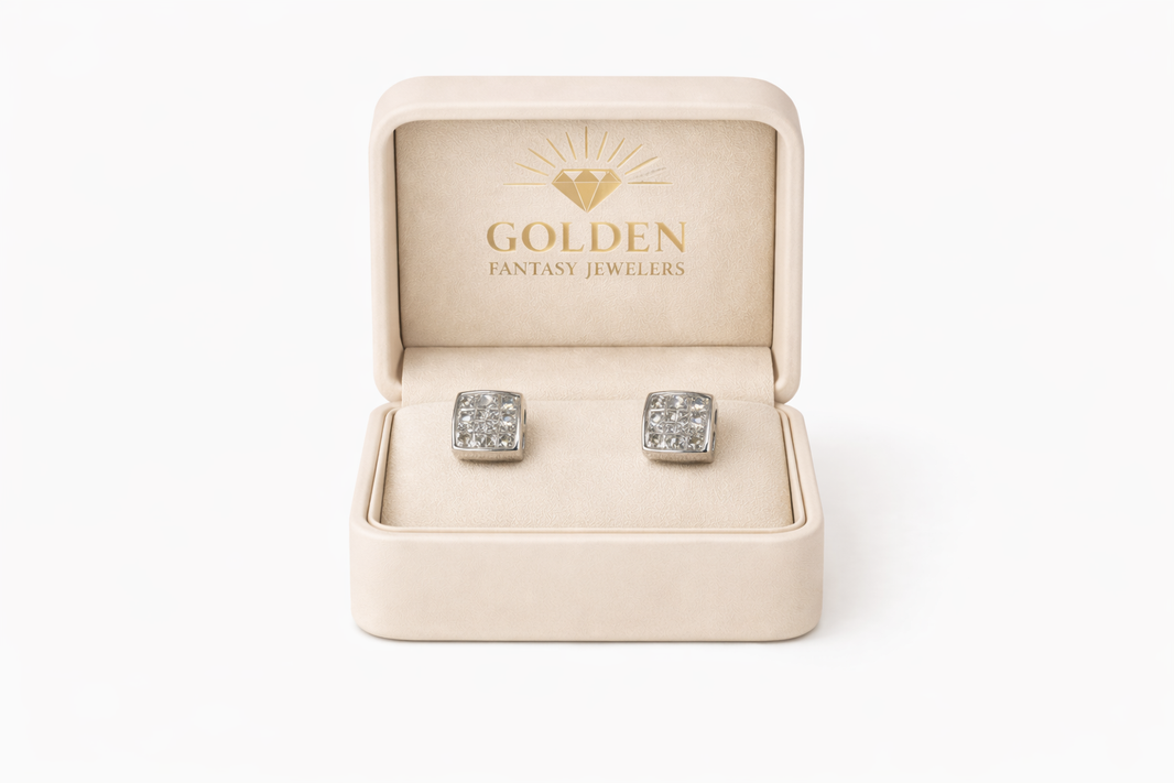 14K White Gold Earrings Princess Cut 0.62 ct Natural Diamond