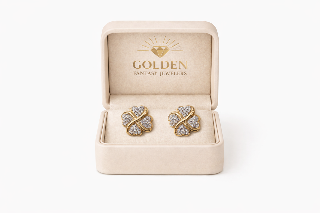 10K Yellow Gold Clover Earrings 0.20 ct Natural Diamond