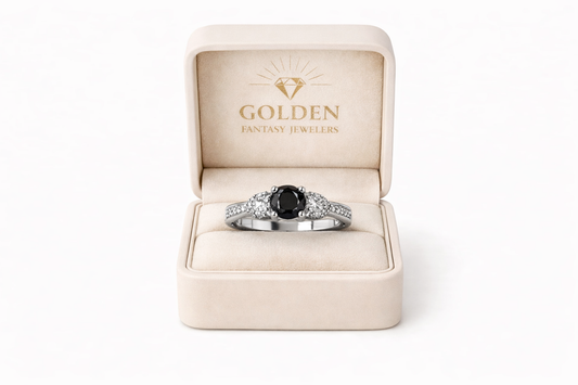 14K White Gold Ring 1.90 ct Natural Black Diamond