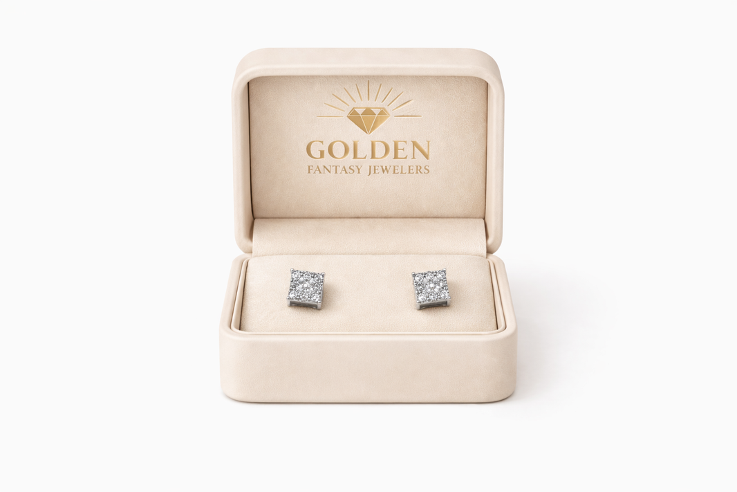 14K White Gold Square Earrings 0.24 ct Natural Diamond