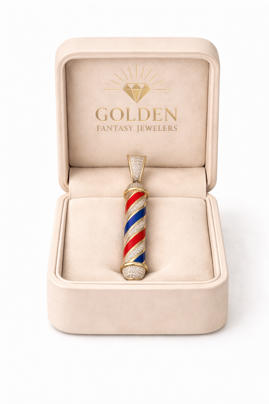 10K Yellow Gold Barber Pole Charm 0.22 ct Natural Diamond