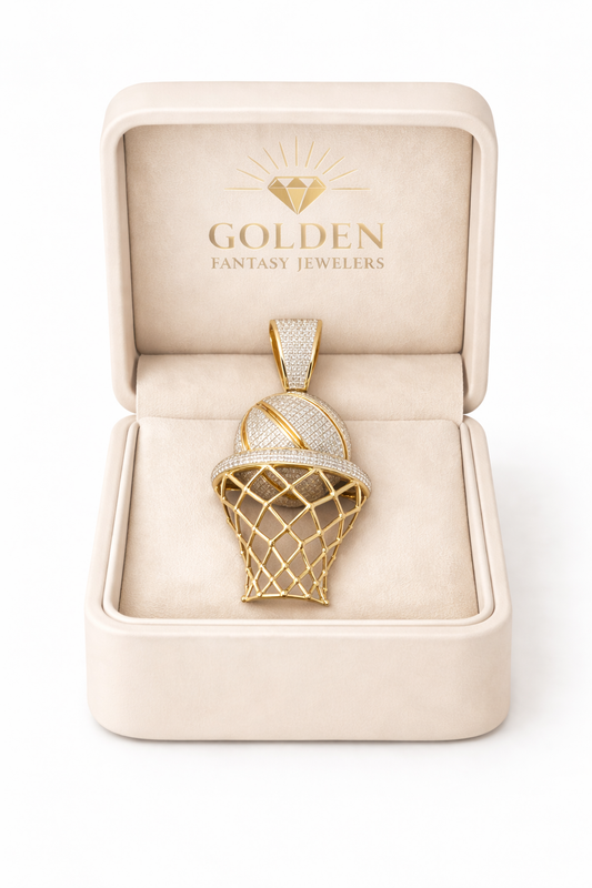 10K Yellow Gold Charm 1.27 ct Natural Diamond Basketball Pendant
