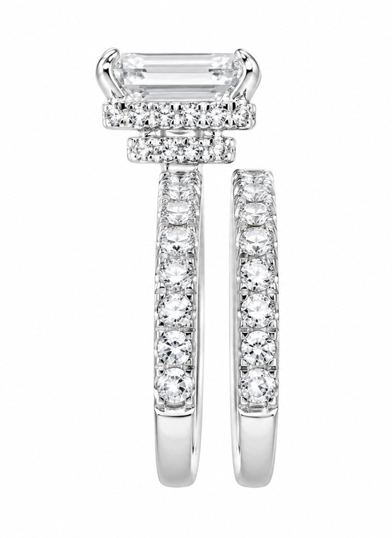 14K White Gold Women's Jewelry Set Emerald 3.35 ct Natural Diamond