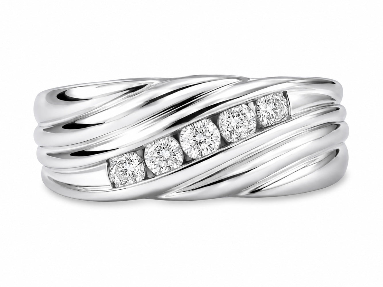 10K White Gold Men's Band 0.24 ct Natural Diamond