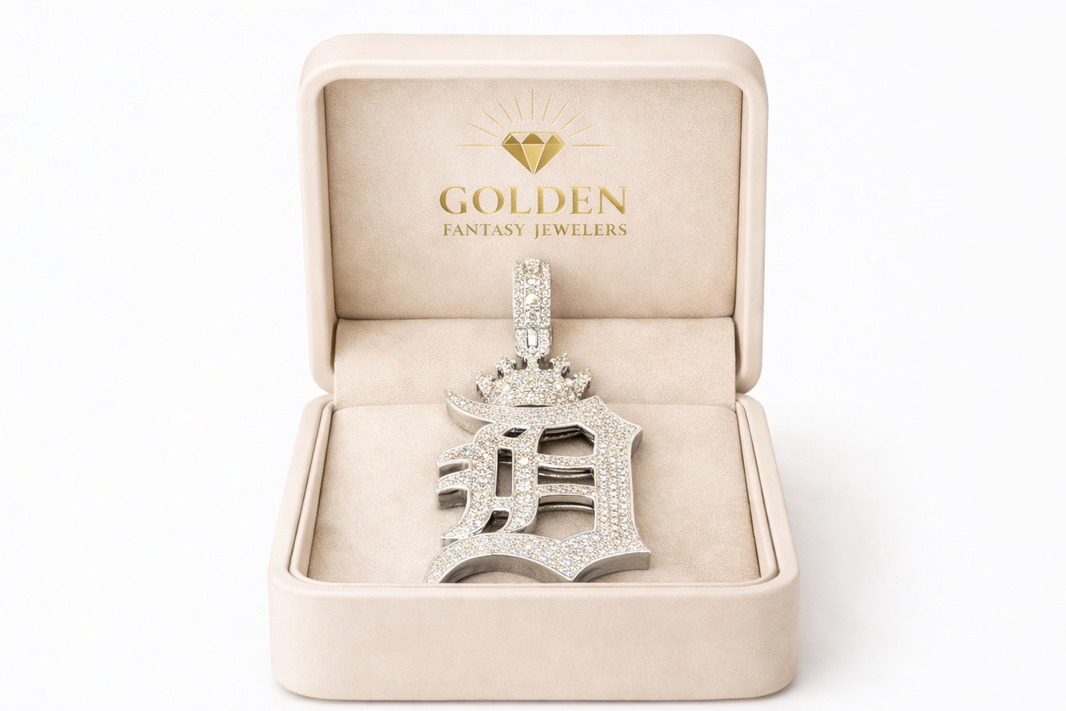 10K White Gold “Detroit Crown”Charm 3.50 ct Natural Diamond