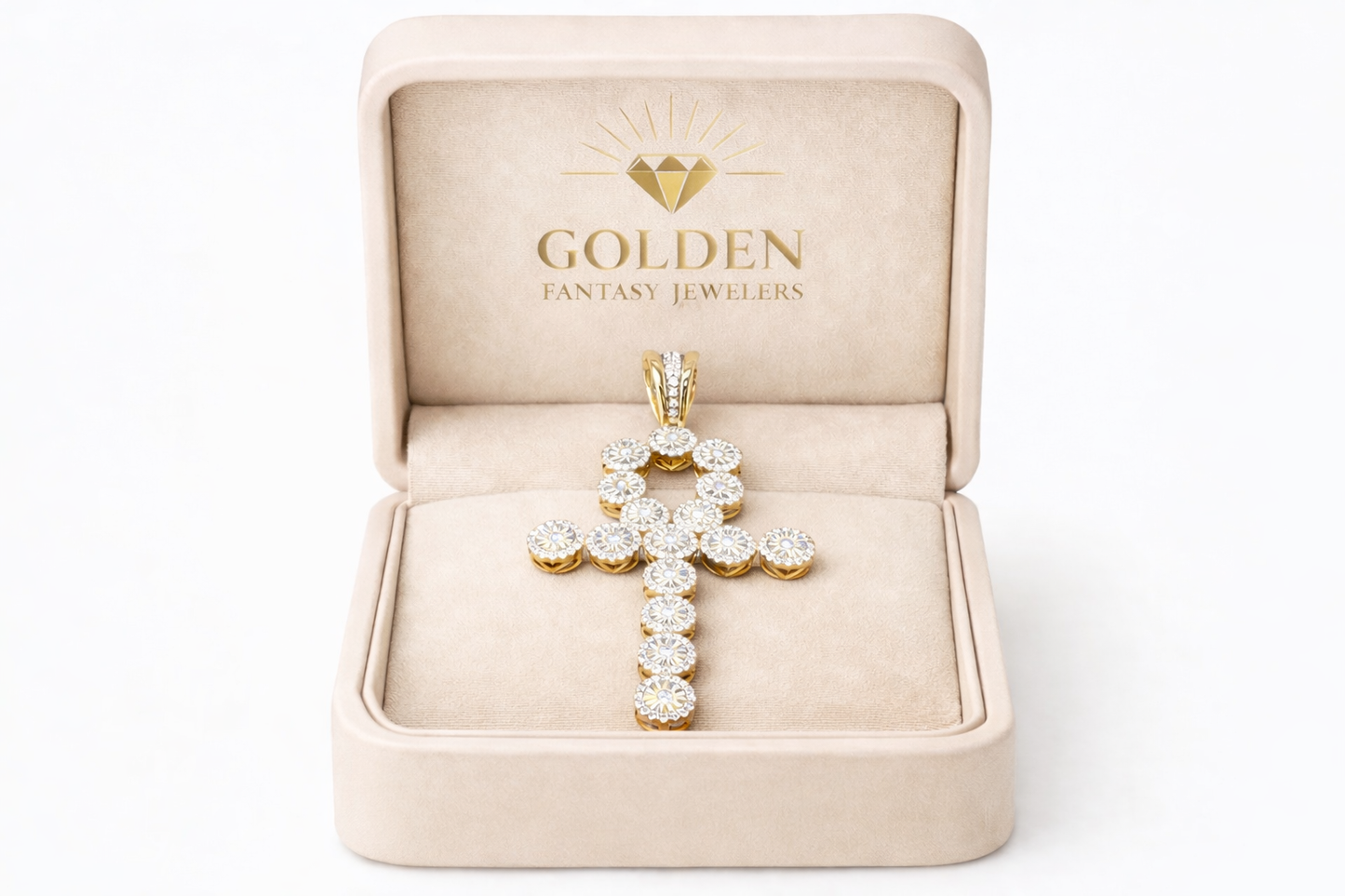 10K Yellow Gold Ankh Charm 2.75 ct Natural Diamond