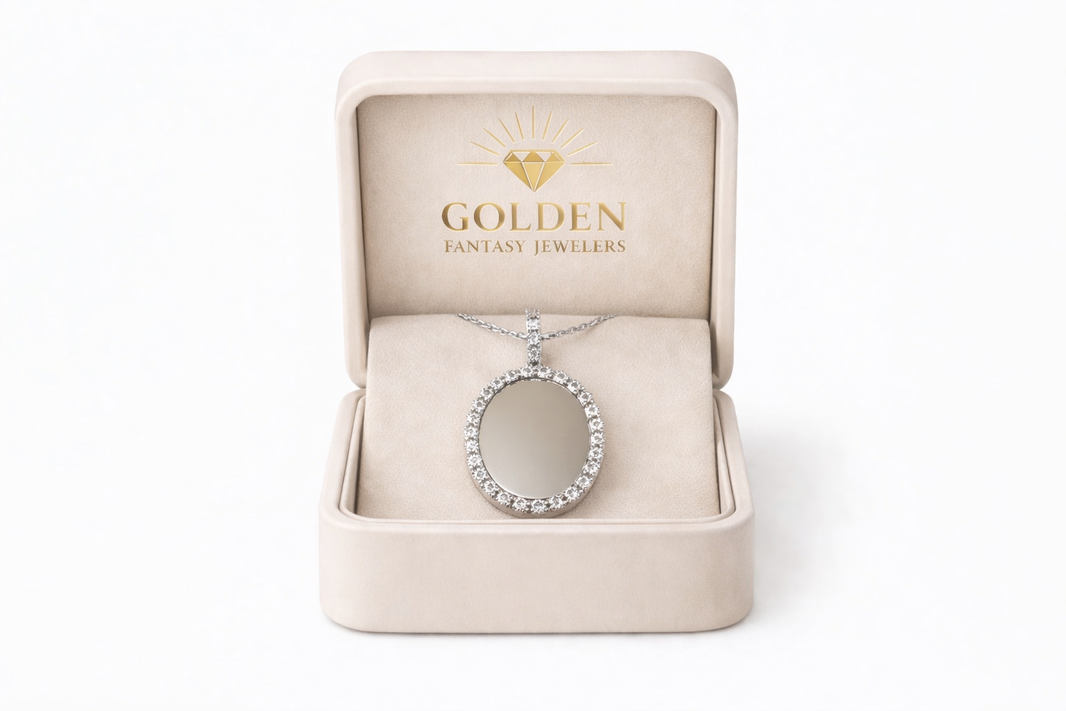 Sterling Silver Picture Pendant Oval Engravable Charm 0.13 ct Natural Diamond