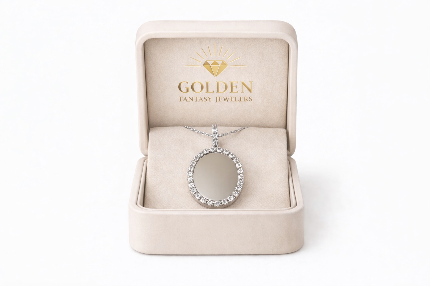 Sterling Silver Picture Pendant Oval Engravable Charm 0.13 ct Natural Diamond