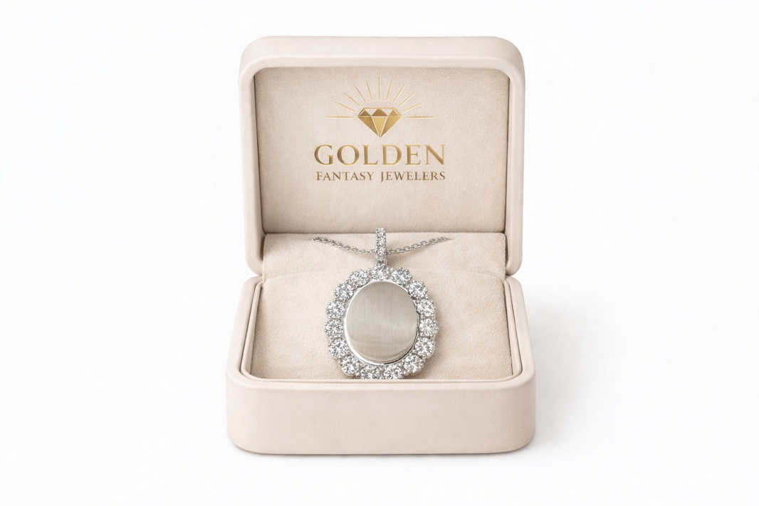 Sterling Silver Picture Pendant Engravable Oval Charm 0.10 ct Natural Diamond