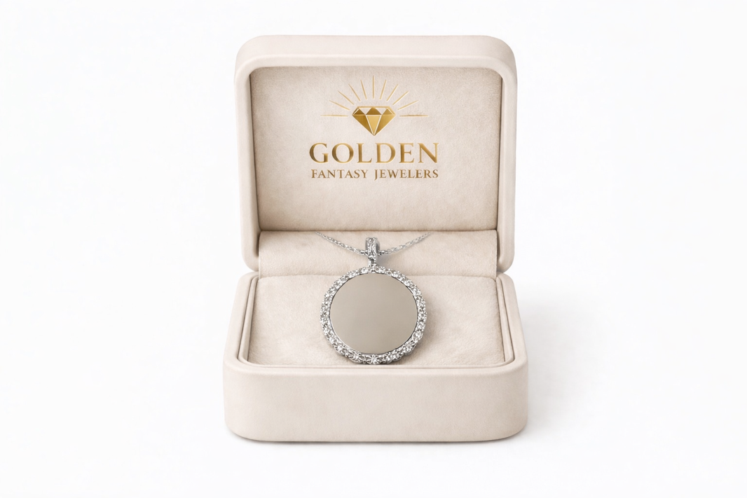 Sterling Silver Picture Pendant Round Charm 0.10 ct Natural Diamond