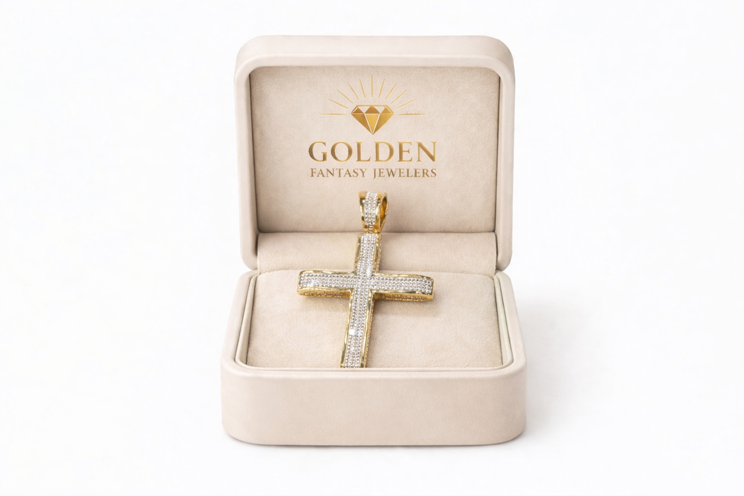 Sterling Silver Gold Plated Cross Charm 0.25 ct Natural Diamond
