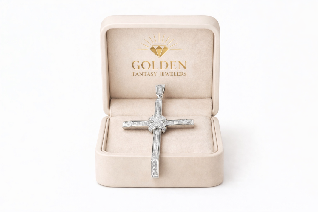 Sterling Silver Cross Charm 0.30 ct Natural Diamond