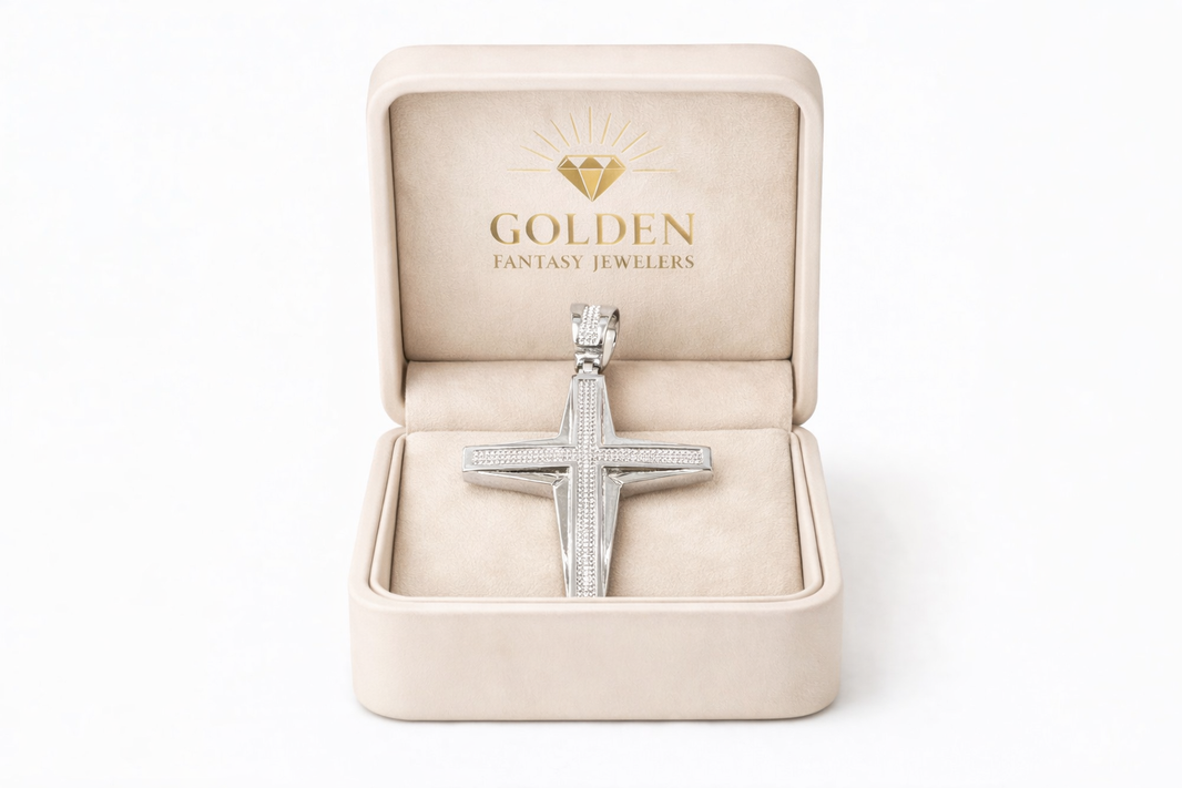 Sterling Silver Cross Charm 0.20 ct Natural Diamond