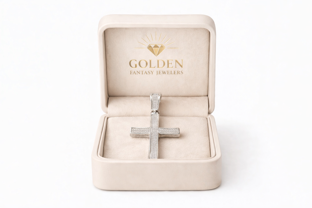 Sterling Silver Cross Charm 0.15 ct Natural Diamond