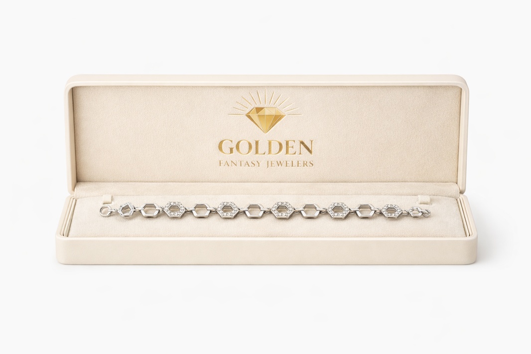 Sterling Silver Hexagon Link Bracelet 0.15 ct Natural Diamond