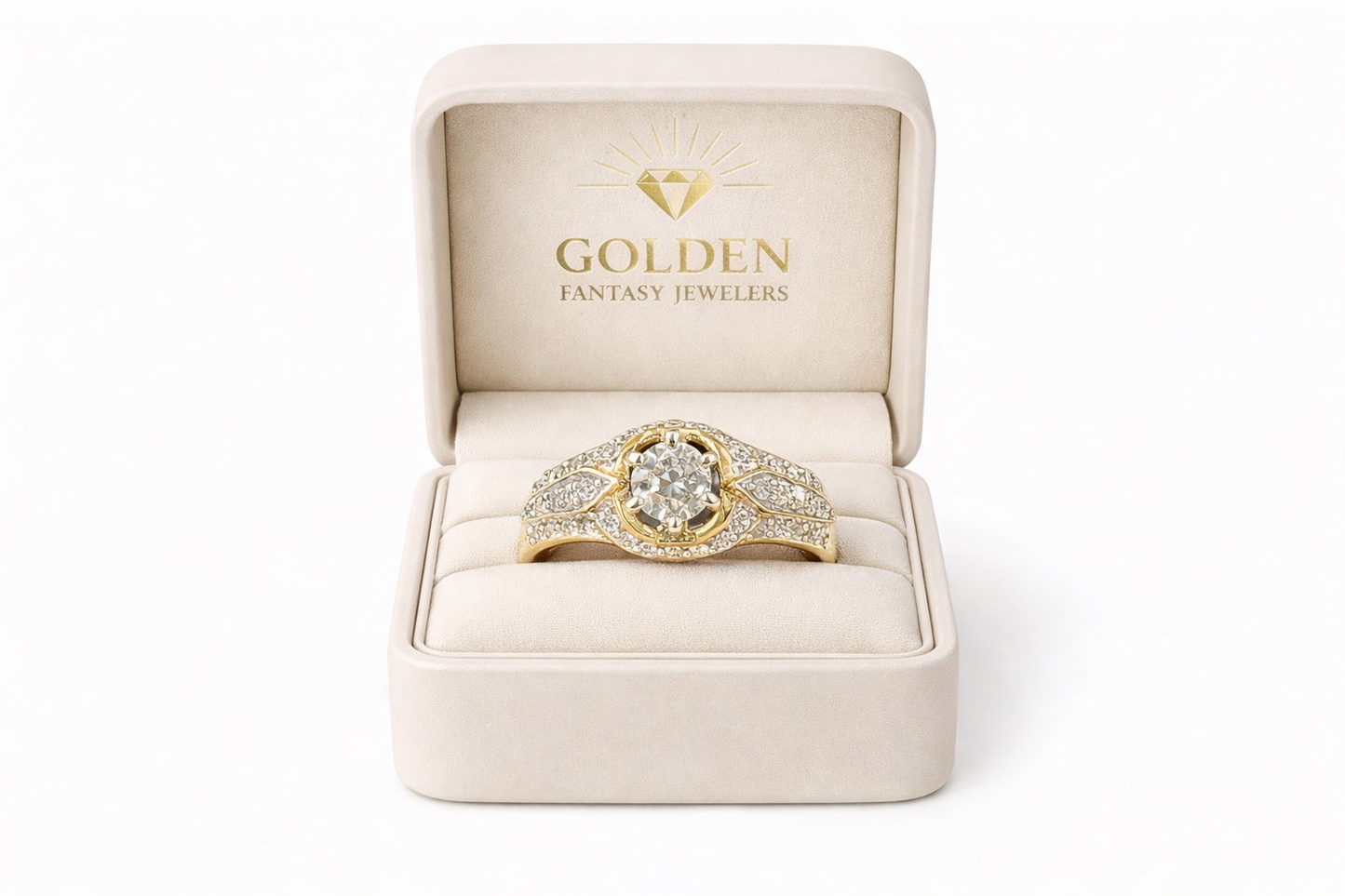 14K Yellow Gold Women's Ring 0.93 ct Round, Cushion Natural Diamond