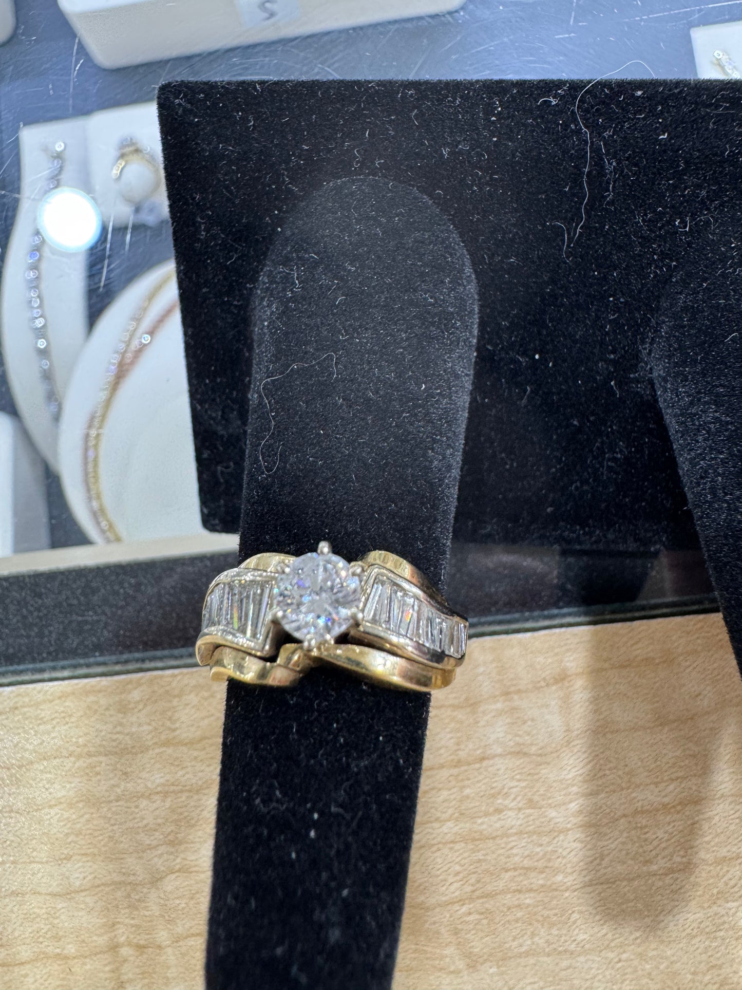 14K Two Tone Gold Women's Ring 1.67 ct Round, Baguette Natural Diamond