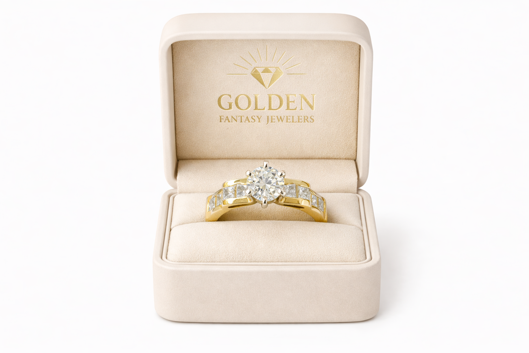 14K Yellow Gold Women's Ring 1.72 ct Round, Princess Natural Diamond