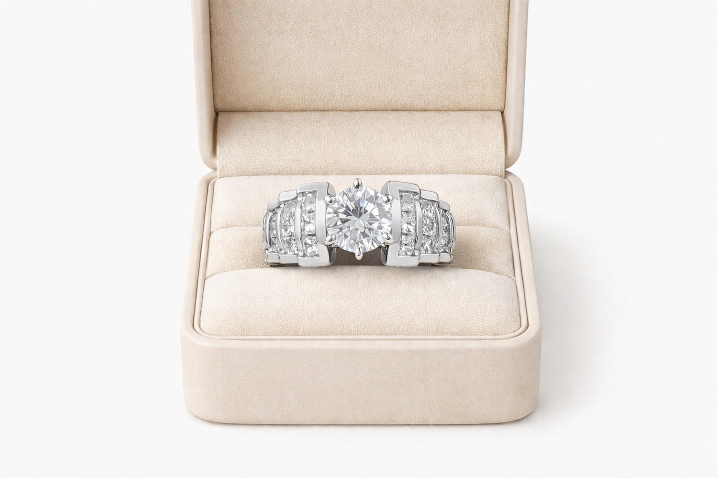 14K White Gold Women's Ring Round, Princess 1.35 ct Natural Diamond