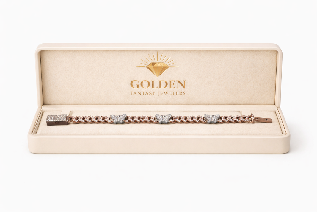 10K Rose Gold Cuban Butterfly Bracelet 1.80 ct Natural Diamond