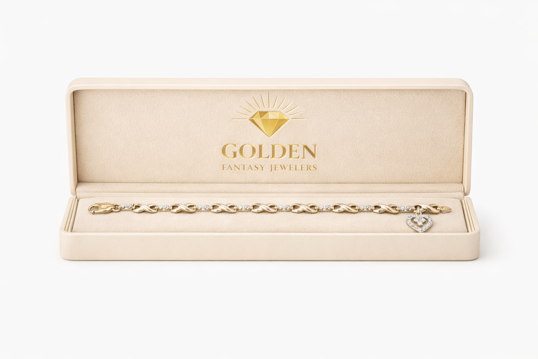 10K Yellow Gold Heart Charm Women’s Bracelet 0.11 ct Natural Diamond