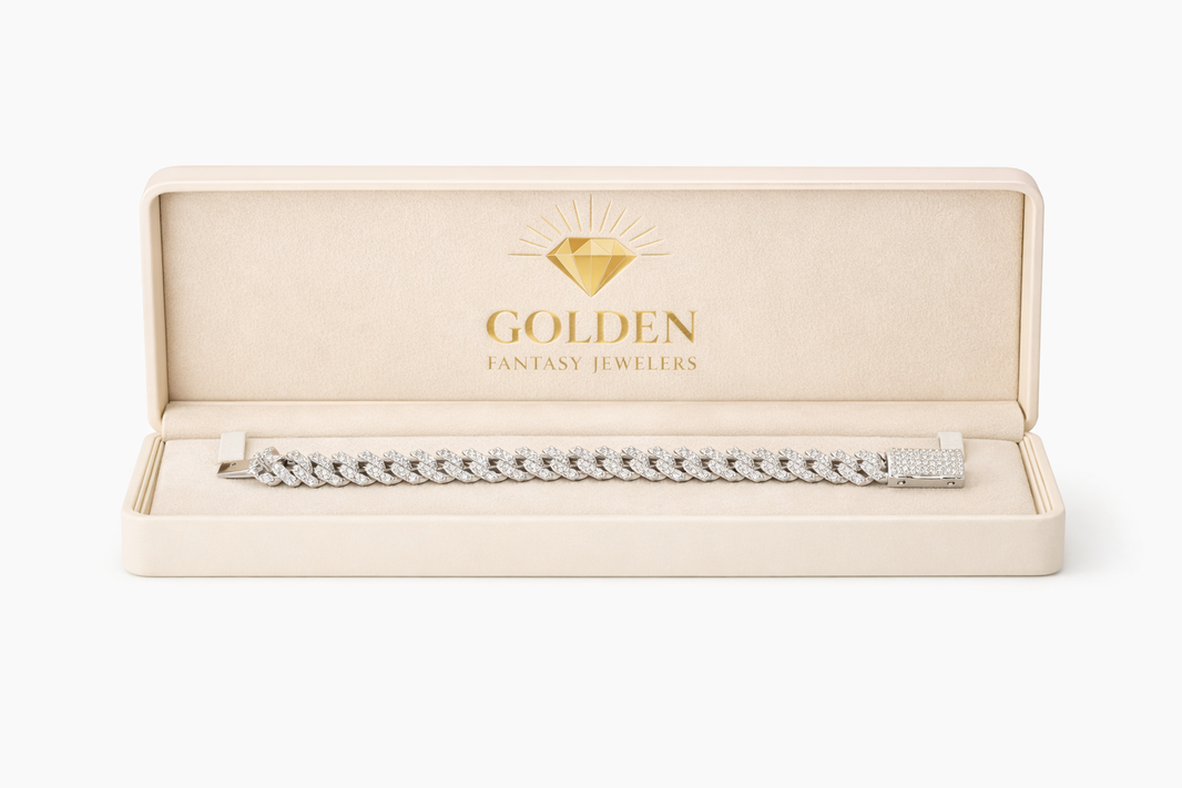 10K White Gold Cuban Bracelet 1.69 ct Natural Diamond