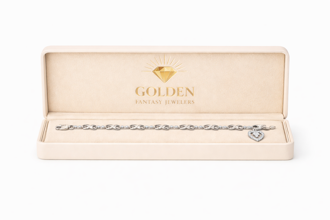 10K White Gold Heart Charm Women’s Bracelet 0.10 ct Natural Diamond