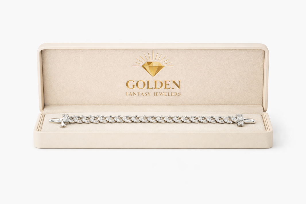 10K White Gold Cuban Bracelet 1.00 ct Natural Diamond