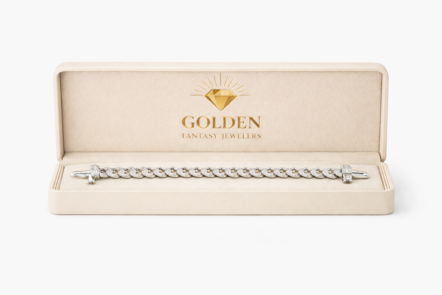 10K White Gold Cuban Bracelet 1.00 ct Natural Diamond
