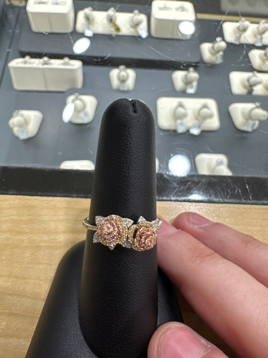 10K Two-Tone Gold Women's Rose/Flower Ring 0.21 ct Natural Diamond