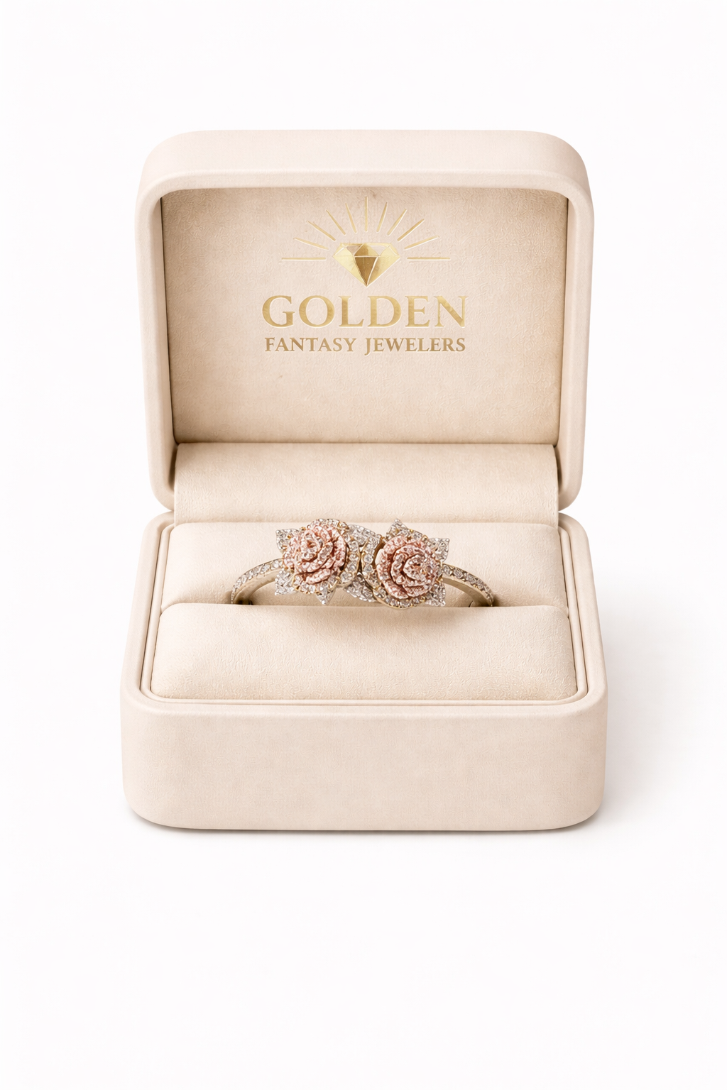10K Two-Tone Gold Women's Rose/Flower Ring 0.21 ct Natural Diamond