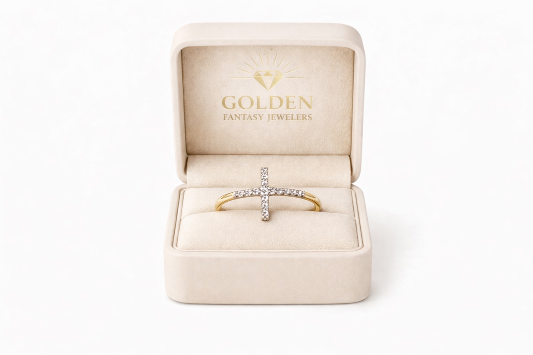 10K Yellow Gold Cross Ring 0.10 ct Natural Diamond