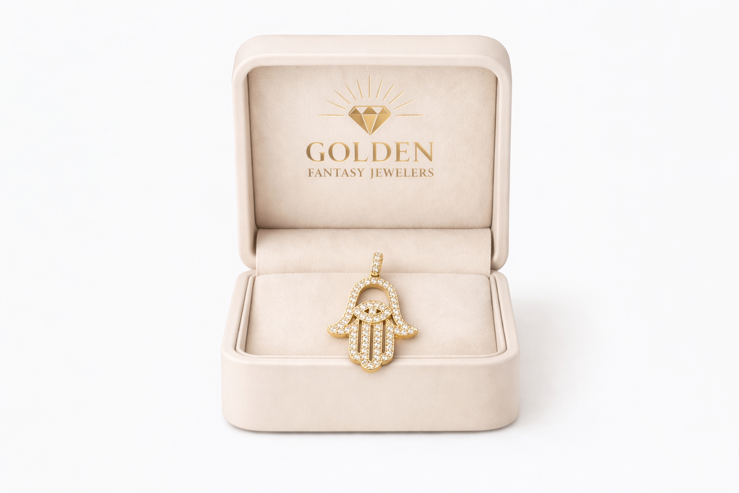 14K Yellow Gold Hamsa Hand Charm 1.07 ct Natural Diamond