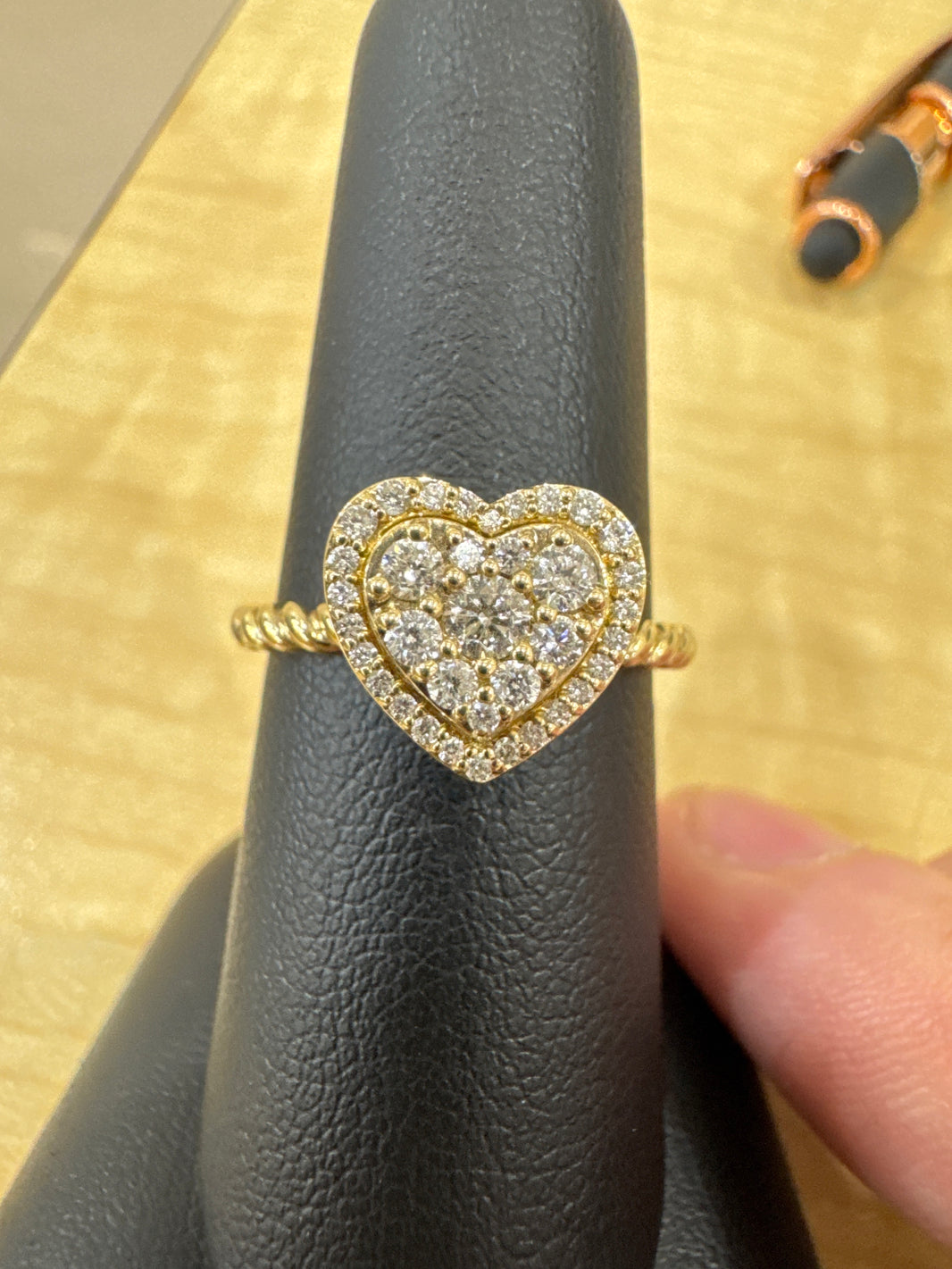 14K Yellow Gold Women's Ring 0.35 ct Natural Diamond, Heart Diamond Ring Rope Style Band