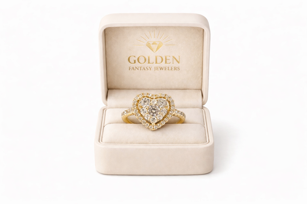 14K Yellow Gold Heart Shape Women's Ring, 0.55 ct Natural Diamonds