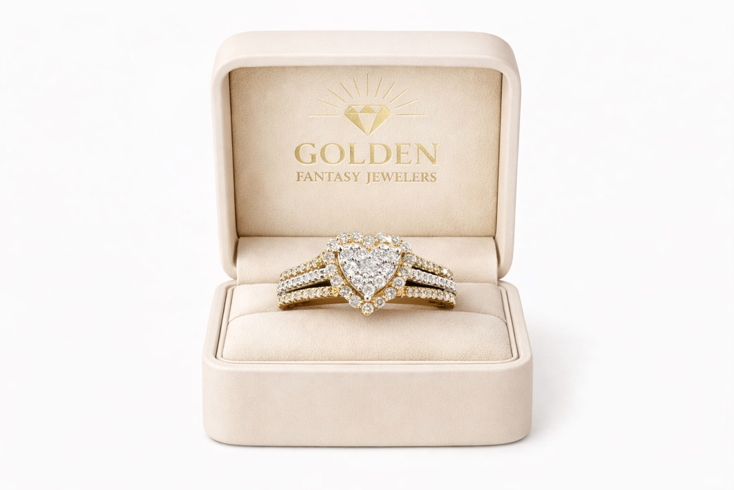 10K Yellow Gold Heart Ring, Women's Ring 0.33 ct Natural Diamond