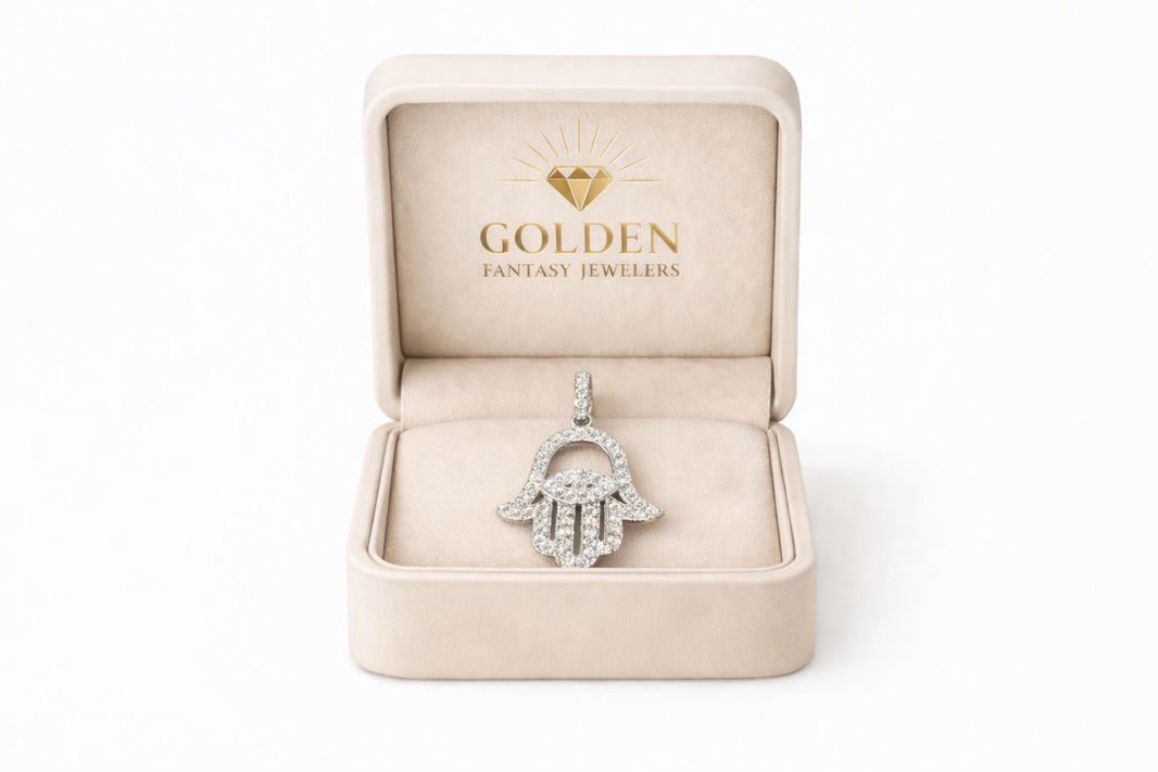 14K White Gold Hamsa Hand Charm 0.87 ct Natural Diamond