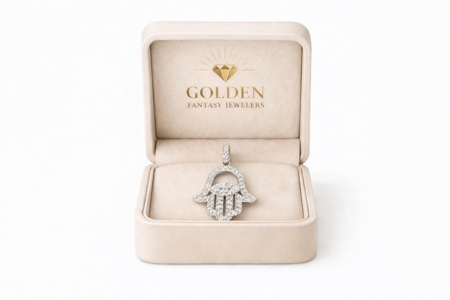 14K White Gold Hamsa Hand Charm 0.87 ct Natural Diamond