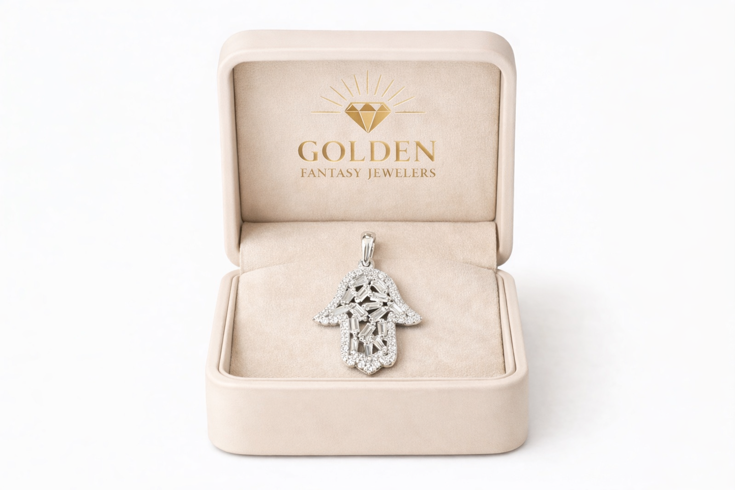 14K White Gold Hamsa Hand Charm 0.36 ct Natural Diamond
