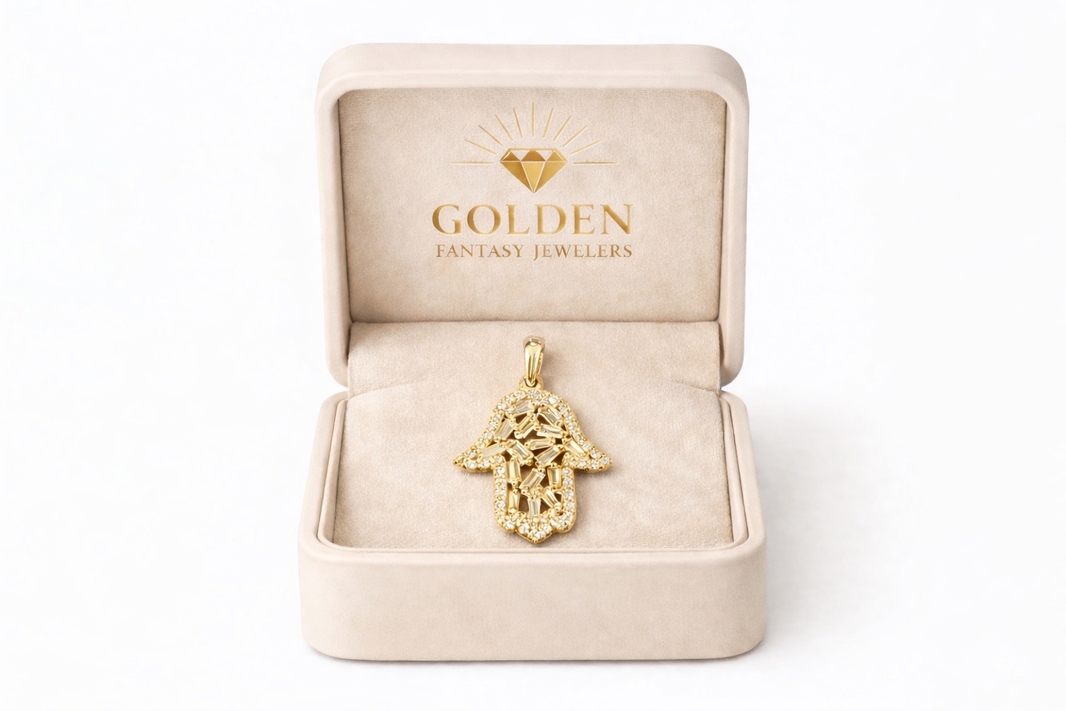 14K Yellow Gold Hamsa Hand Charm 0.38 ct Natural Diamond