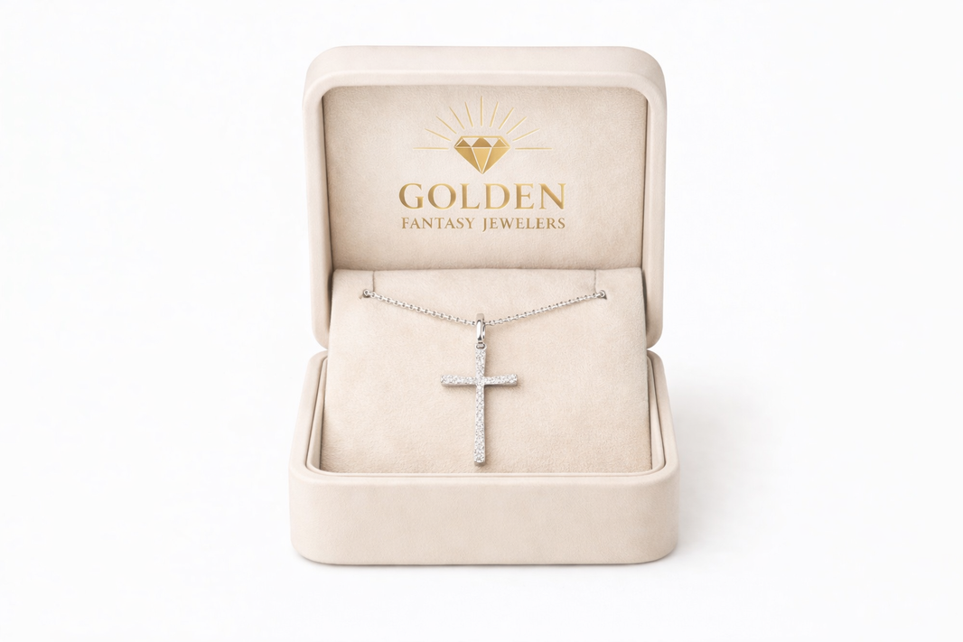 14K White Gold Cross/Chain 0.09 ct Natural Diamond
