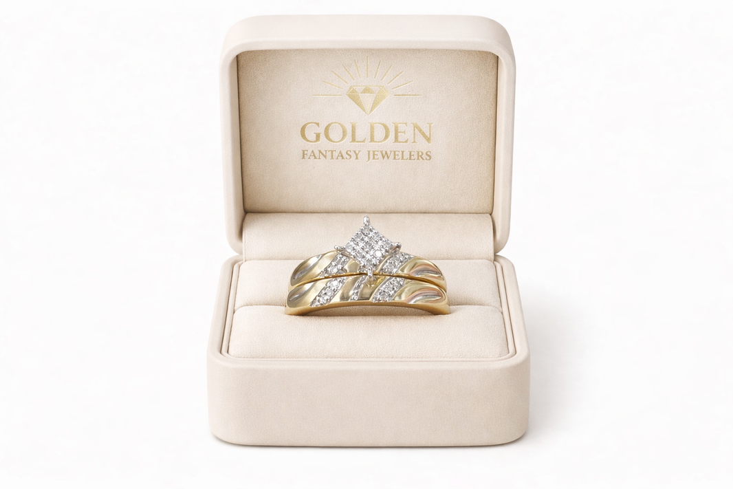 10K Yellow Gold Wedding Ring/Band Set 0.12 ct Natural Diamond