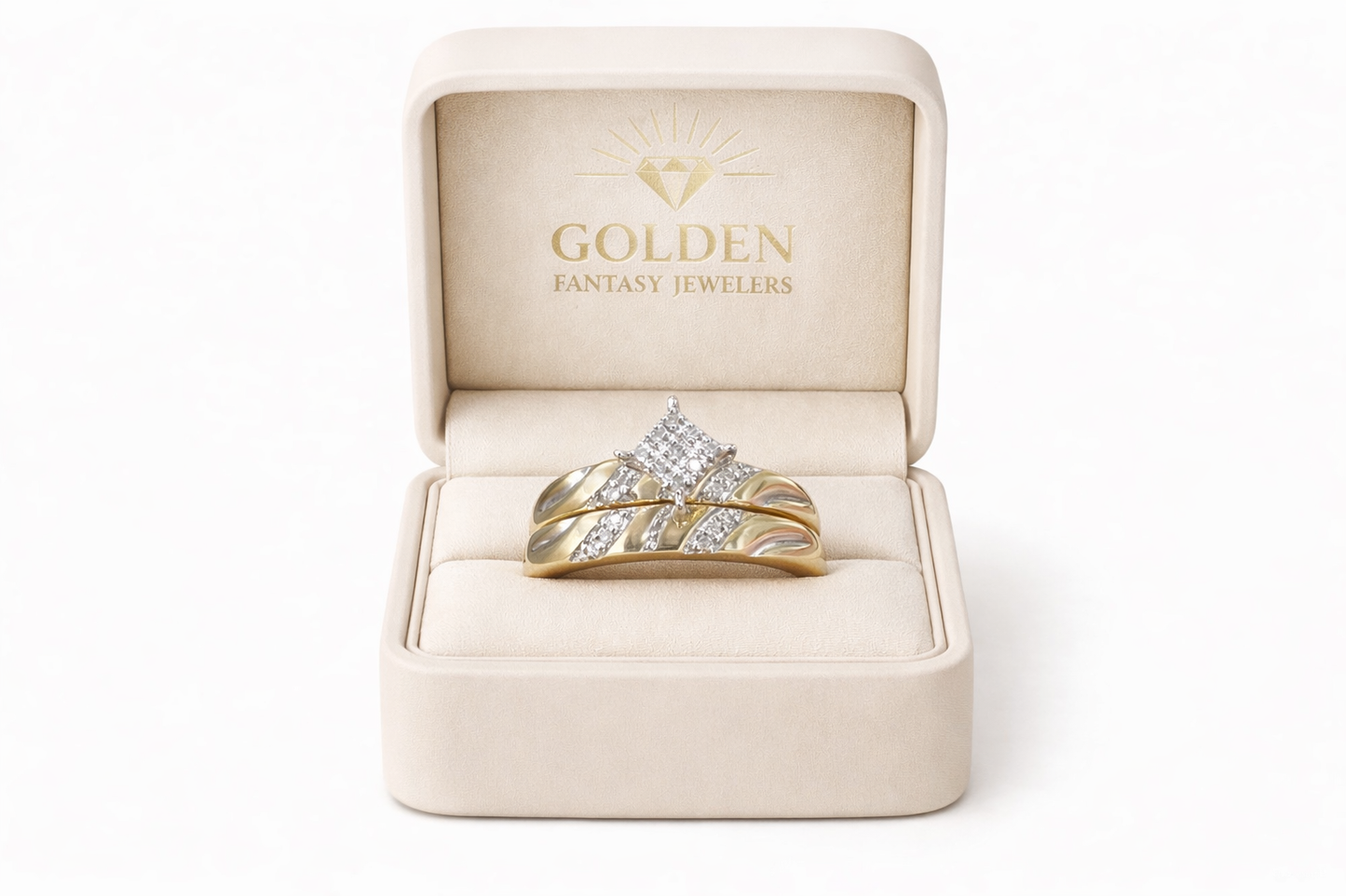 10K Yellow Gold Wedding Ring/Band Set 0.12 ct Natural Diamond