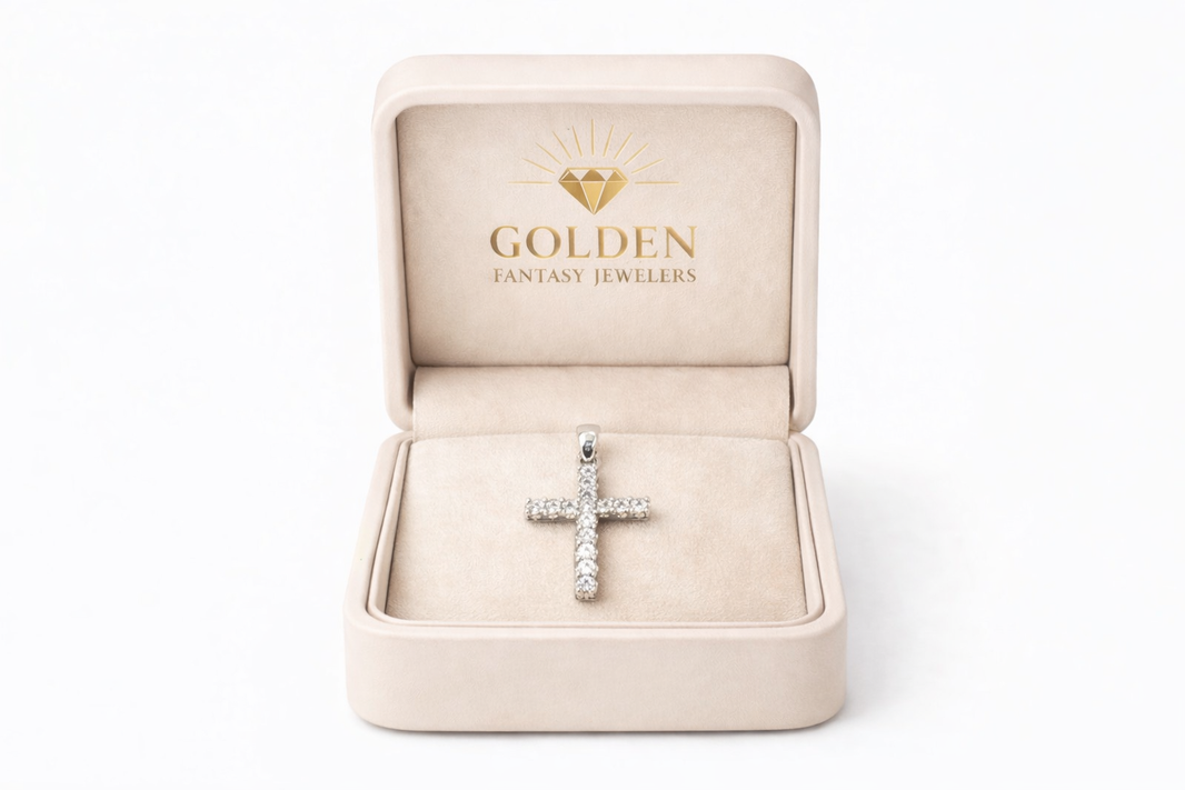 14K White Gold Cross Charm 0.25 ct Natural Diamond