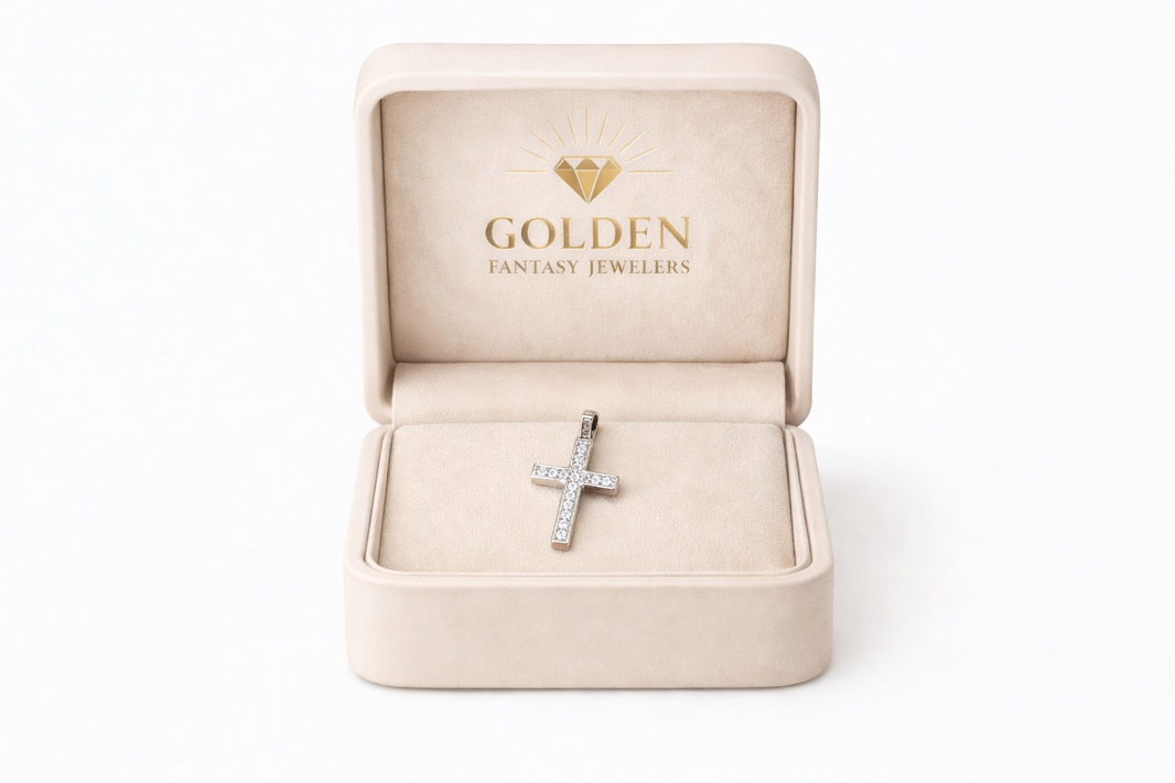 10K White Gold Cross Charm 0.08 ct Natural Diamond