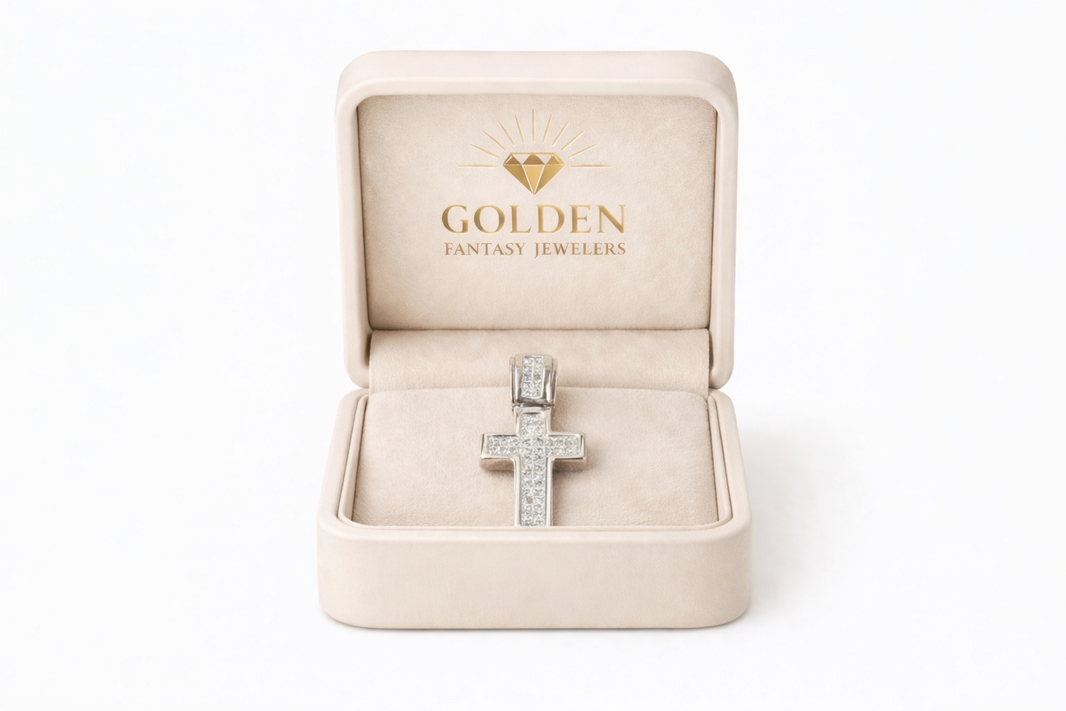 14K White Gold Cross Charm 0.47 ct Natural Diamond