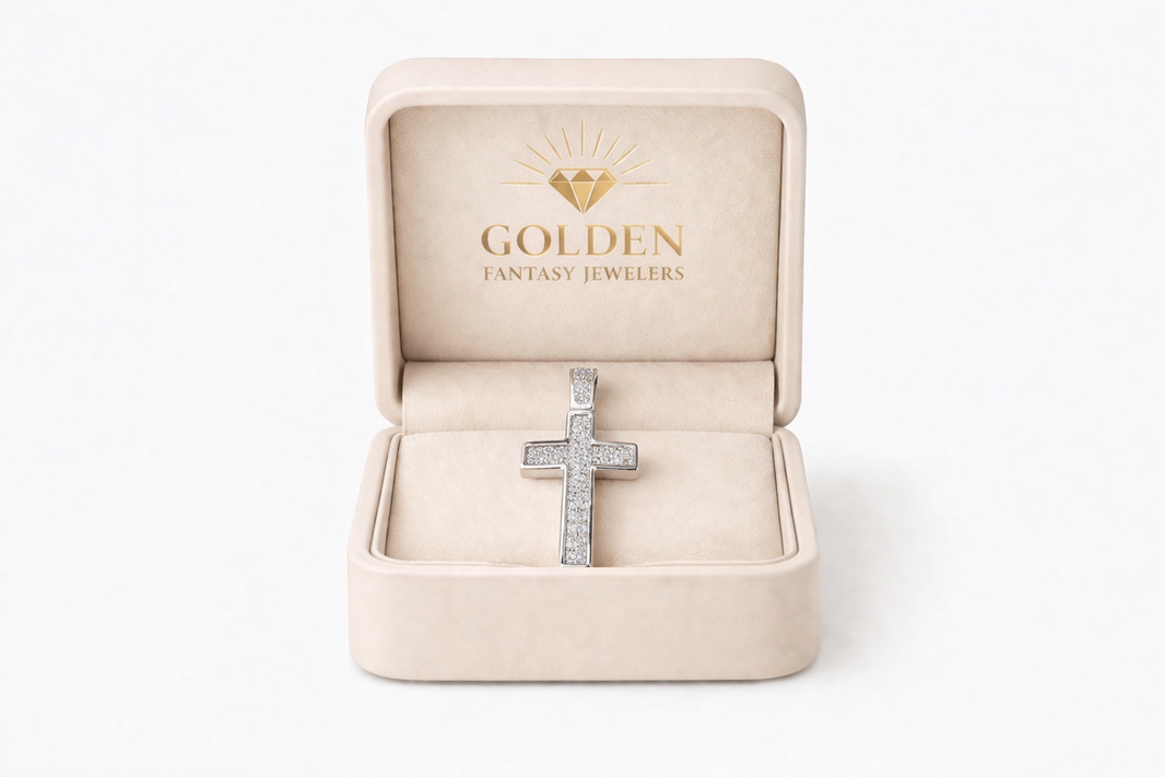 14K White Gold Cross Charm 0.47 ct Natural Diamond