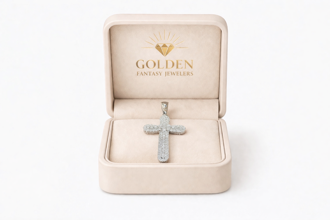 14K White Gold Cross Charm 0.50 ct Natural Diamond